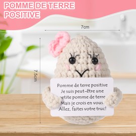 Positive Potato Crochet, Smile Cute Funny Positive Potato with French Encouragement Card, Pink Bow, Emotional Support, Knitted Doll Toy for Birthday Gifts