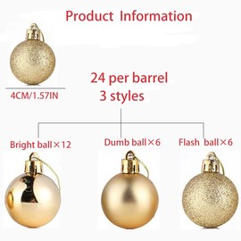 Christmas Balls, 24Pcs Christmas Baubles, 4 CM (1.57 Inch) Christmas Balls Ornaments for Xmas Christmas Tree, Shatterproof Christmas Tree Decorations,Large Hanging Ball for Wedding Party Decoration