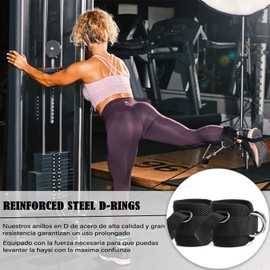 OPUEW Grilletes para Tobillo Gym Mujer con Talonera, Correas de Tobillo Gym Ajustable con Cuatro Argolla, para Ejercicios de Piernas, Glúteos, Abdominales, Abductor y Aductor (1 Par)
