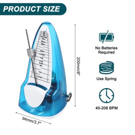 sourcing map Mechanical Metronome,High Accuracy Professional Musical Timer Universal Music Metronome for Piano Guitar Violin Ukulele Player,Transparent Blue