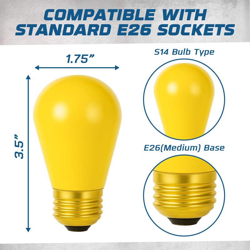 OHLECTRIC S14 Ceramic Yellow String Light Bulbs with E26 Base