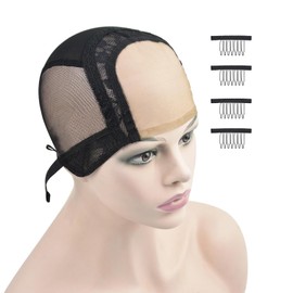 YTBYT 4X4 Inch U Part Swiss Lace Wig Cap for Making Wigs Mesh Wig Cap with Adjustable Straps (Black XL)