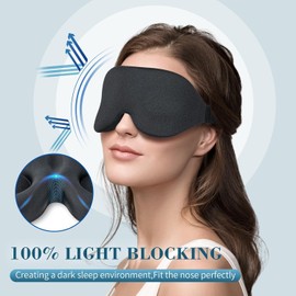3D Sleep Mask, Sleeping Eye Mask for Women Men, Luxury Night Blindfold Contoured, Light Blocking Eye Cover with Earplug Carry Pouch, Eye Shade with Adjustable Strap for Travel Nap, Black