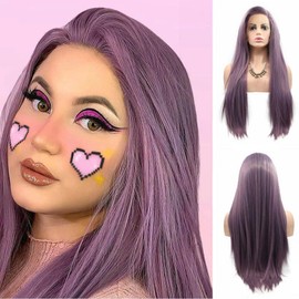 SERENEWIG 13x3 Hand-tied Long Straight Purple Wigs Side Part Realistic Hairline Heat Resistant Hair Wisteria Synthetic Lace Front Wigs for Women Replacement Party&Cosplay&Daily Use Wigs Drag Queen