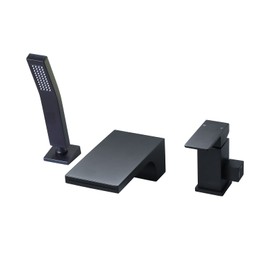 KAPHOME Roman Tub Faucet With HandHeld Shower,Deck Mount Bathtub Faucet Set With Waterfall Tub Spout,3-Holes Single-Handle Widespread Brass Tub Filler With Sprayer Matte Black,4Y3MK