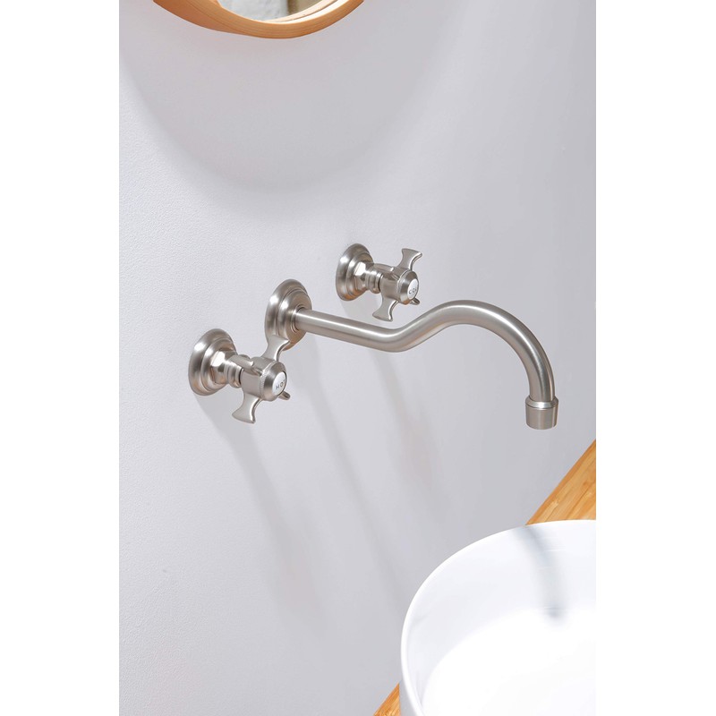 SITGES Wall Faucet,Two Handle Bathroom Sink Wall Mount Faucet with