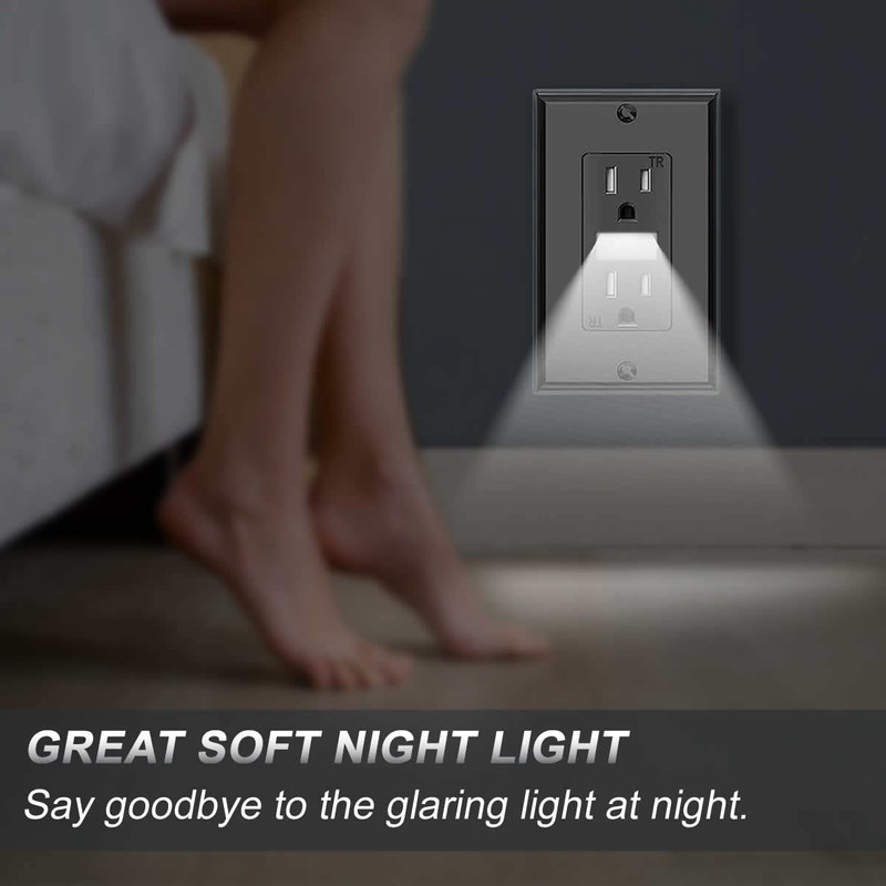 SOZULAMP Night Light Wall Outlets,Electrical Standard Receptacle Outlets with Nightight,15A