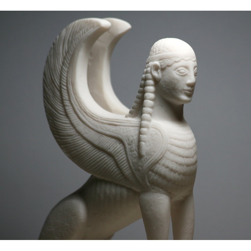 Sphinx Greek Mythical Woman Head Lion Statue Cast Marble Sculpture