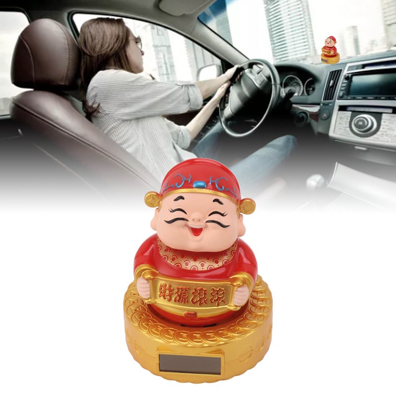 Cai Shen Statue Solar Power Shaking Head Vivid Decorative Chinese