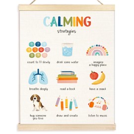 BESERH Mental Health Posters for Kids, Calming Strategies Mental Health Awareness Poster Hanger Frame Wall Decor for Classroom Calm Down Corner School Counselor Therapy Office Decor, 12x16 Inches