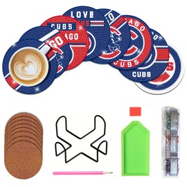 8 Pcs Baseball Diamond Art Coasters Kits with Holder, Diamond Painting Coaster Kits DIY Crafts for Adults Diamond Art Painting Kits Supplies for Chicago Gift