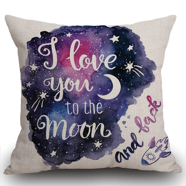 Smooffly Cotton Linen Home Decorative Throw Pillow Case Cushion Cover for Sofa Couch Watercolor I Love You to The Moon and Back Lover Gift Decor, Valentine's Day Decoration, Galaxy Star