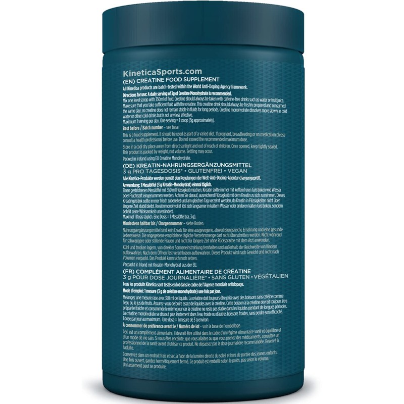 Kinetica 100% Creatine Monohydrate Powder, Gluten Free, Suitable for Vegans,