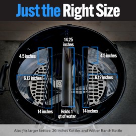 SnS Grills Slow ‘N Sear Charcoal Fire Baskets with Water Pan - Large Capacity Heavy Duty Stainless Steel Outdoor Grill Basket, Kettle Grill Accessory - Compatible with Weber and other Kettles