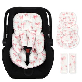 DAYEEBALL Infant Car Seat Insert Cushion, Baby Car Seat Head Body Support for Girls & Boys, Reversible Newborn Car Seat Insert with 2 Extra Strap Paddings, Premature Car Seat Cushion, Pink Bow