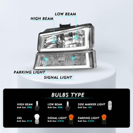 TUSDAR No-Fogging LED DRL Headlight Assembly 4pcs Fit 2003-2006 Chevy Avalanche/Silverado 1500 2500 HD 3500, 2007 Silverado Classic w/Bumper Lights Clear Housing Clear Lens