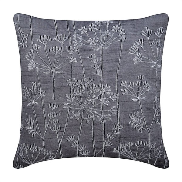 The HomeCentric Decorative Charcoal Grey Cushion Covers 45x45 cm (18x18 inch), Square Throw Cushion Cover, Charcoal Grey Silk Pillowcase, Embroidery Floral Pillow Covers - Willow Splendor