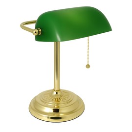 LIGHTACCENTS Traditional Banker’s Desk Lamp with Green Glass Shade and Brass Base – Classic Desk Lamp with Pull Chain, Office Lighting, Vintage Style Reading Light