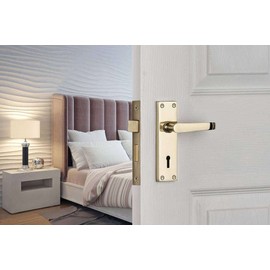 Designer Levers - Victorian Straight Lever Door Handles - Polished Brass - 1 Pair - Locking Door Handle