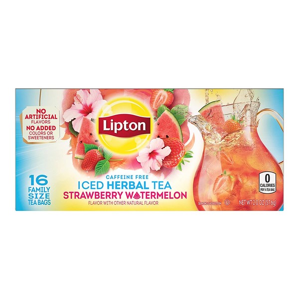 Lipton Family Herbal Iced Tea Bags, Strawberry Watermelon, 16 count, Pack of 6