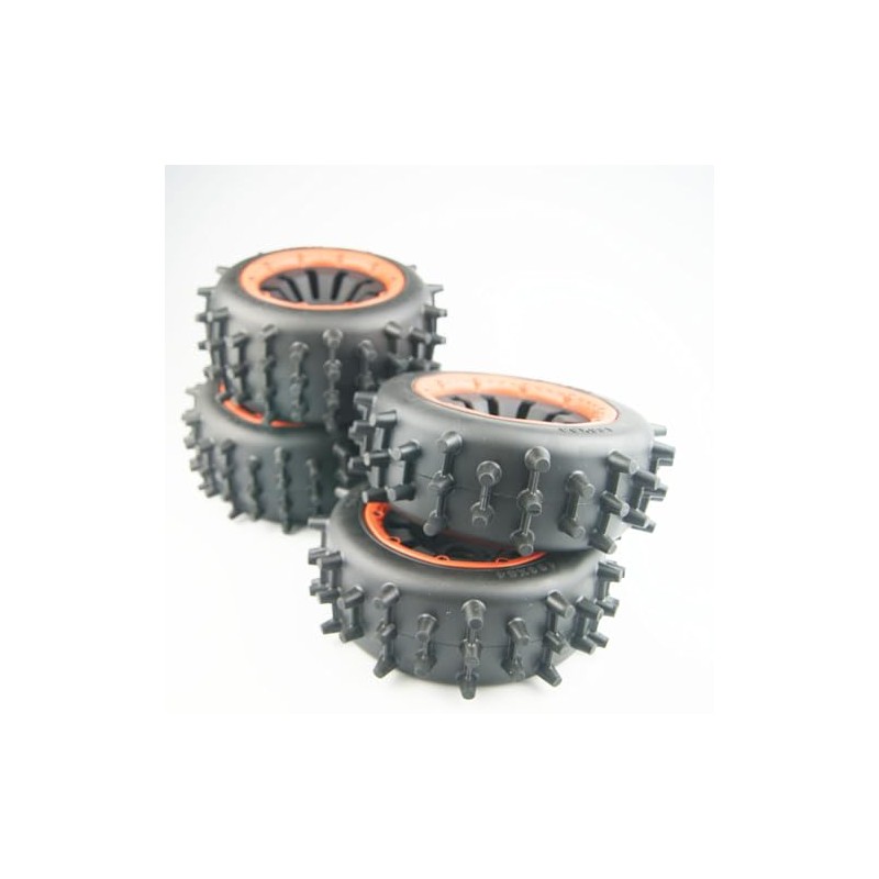 Orange Beadlock Knobby Digger Tires Wheels for Rovan HPI Baja