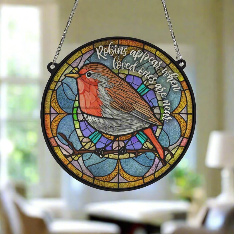 Image Industry Robins Appear Stained Glass Effect Suncatcher - Garden