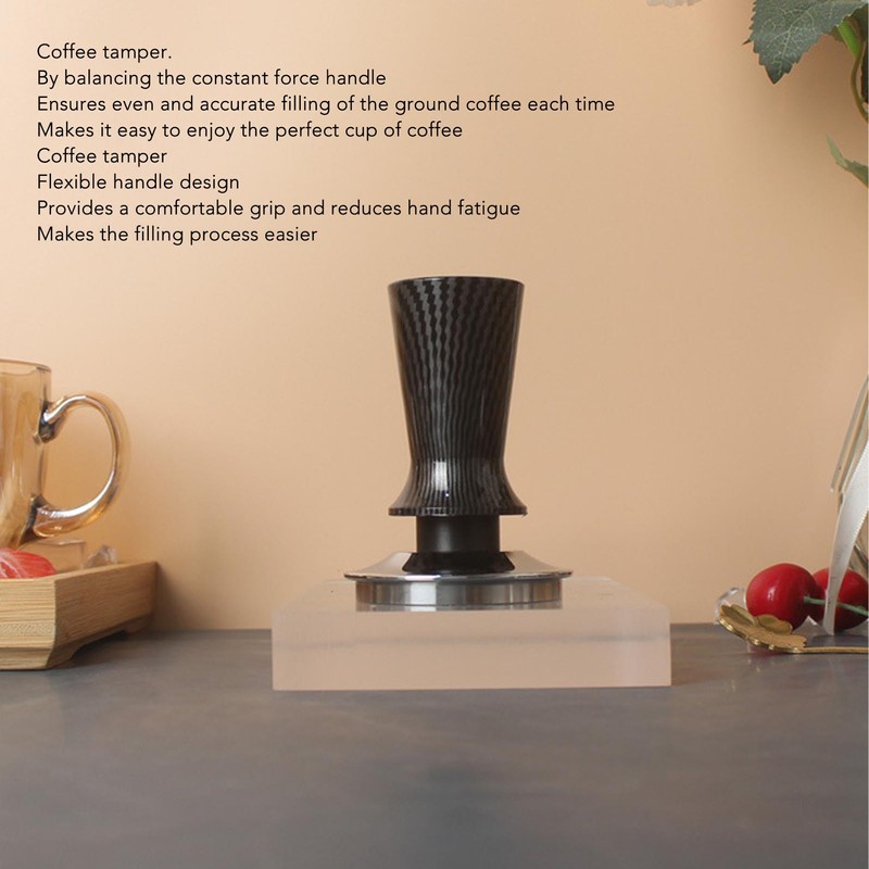 Coffee Hand Tamper 53mm Stainless Steel Balanced Base Carbon Fiber