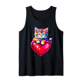 Colorful Kitten Heart Tank Top