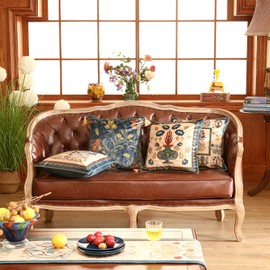 patdrea Designer Vintage Folk Velvet Throw Pillow Cover 18x18 inches,Blue Quaint Floral Collection Pattern,Decorative Square Pillowcases Cushion for Bed Living Room Outdoor Car,Pack of 4