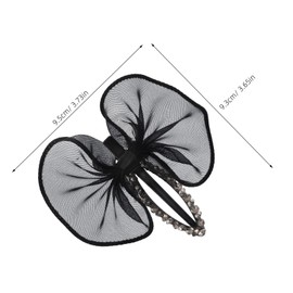 VICASKY 2pcs Black Bow Hair Clips with Rhinestone Sparkle Strong Duckbill Ponytail Holder Breathable Bubble Tulle Hair Accessories for Bridesmaids Parties and Everyday Wear