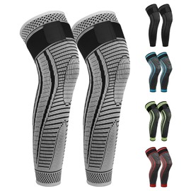 Ruilaibao Full Leg Compression Sleeves 2 Pack Anti Sliping Ventilation Long Knee Support with Wraps for Men and Women Long Knee Compression Sleeve for ACJ, PCL, Meniscus Tear, Arthritis (XXL, Gray)