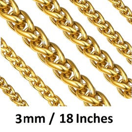 Cadoline Gold 316L Stainless Steel Men's Jewellery Wheat Chain Braid Rope 3mm 22 Inch Necklace