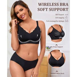 LXOXL Wireless Bras for Women No Underwire Seamless Push Up Bra with Support and Lift Comfortable Supportive Tshirt Bralette Soft Full Coverage Everyday Bras Regular and Plus Size Black