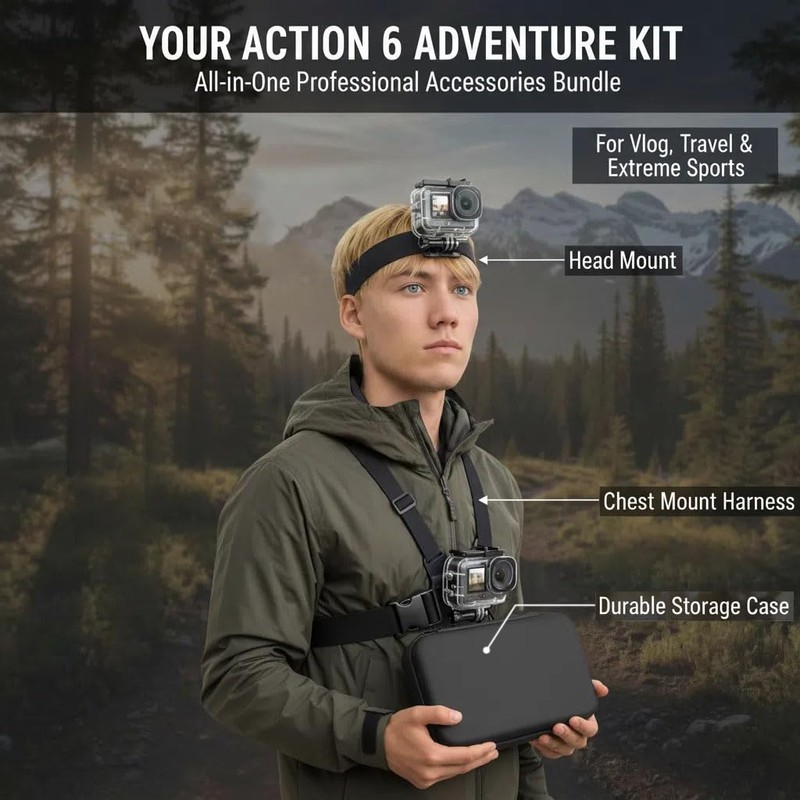 Accessories Kit for DJI OSMO Action 6, Large Carrying Case,