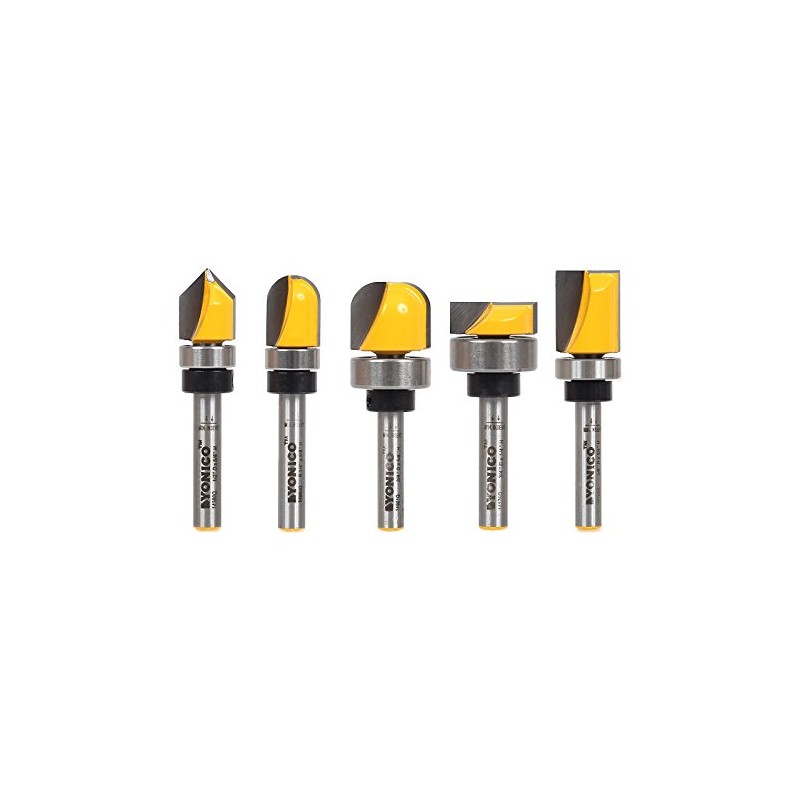 YONICO Router Bits Set Template 5 Bit 1/4-Inch Shank 14525q
