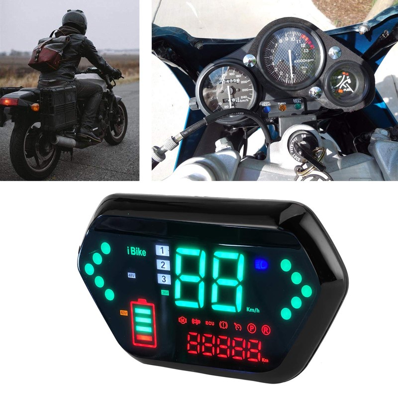 Motorcycle Speedometer, 60 V High-Definition LCD Display, Universal Motorcycle Speedometer,
