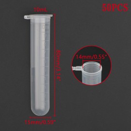 Rowiz 50PCS 10ml Plastic EP Lab Centrifuge Tube Vial Test Tube,Sample Bottle Test Tube with Round Bottom,Liquid Test Bottle with Graduation and Cap Packaging