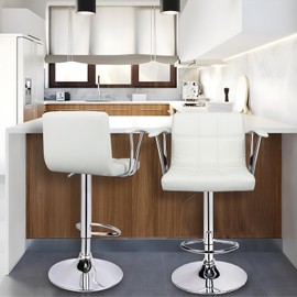 ERGOSEAT Bar Stools Set of 2,Armrest Adjustable Swivel Barstools with Back,Double Needle PU Leather Counter Height Bar Stools for Kitchen Island, White