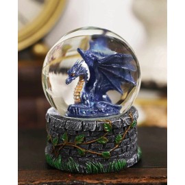 Globe Ebros Small Fantasy Blue Midnight Dragon Sitting in Repose Glitter Water Globe