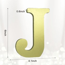 AOCEAN 6 Inch Golden Wood Letters Unfinished Wooden Letters for Wall Decor Decorative Standing Letters Slices Sign Board for Crafts Christmas Decoration Home Party Projects (J)