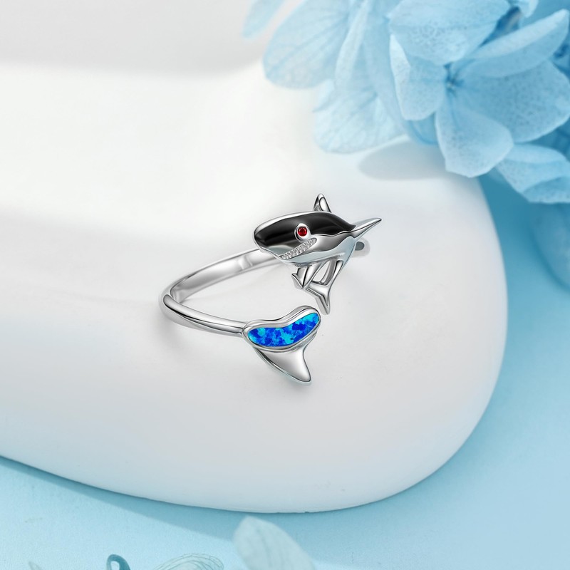 HUKKUN Shark Ring 925 Sterling Silver Adjustable Open Thumb Rings