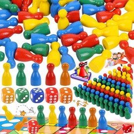 dcas 105 Pieces Wooden Game Pieces for Board Games, Board Games Pawns Colorful, Wooden Playpieces for Board Game Accessories, Board Games Pawns Wood (5 Colorful Dice)