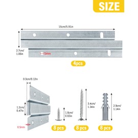 Caianwin Pack of 4 15 cm Z Clamps for Hanging - Metal French Cleat Heavy Duty Wall Hanger, Picture Hooks for Mirrors, Cabinets and Canvases (2 Pairs)