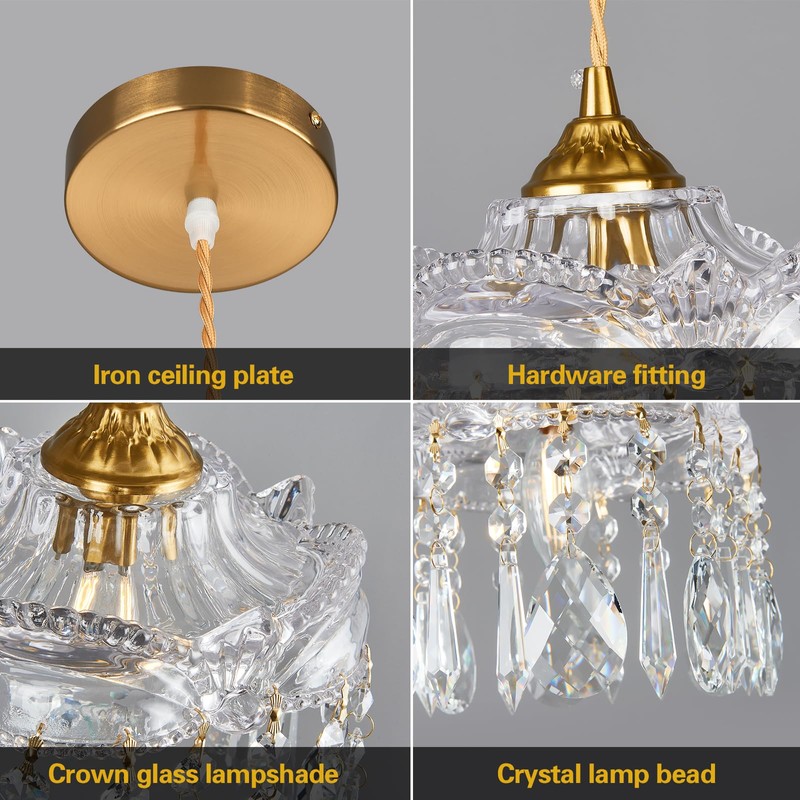JXJYHL Brass Vintage Glass Pendant Light Crystal Pendant Lights Kitchen