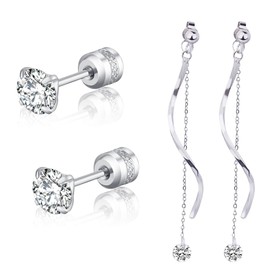 Beut Bucf & Co Long Tassel Zirconia Earrings, Four Prong Diamond Earrings Set, 316L Surgical Stainless Steel Material, AAA Zirconia, Women's Earrings, Trendy, Hypoallergenic, Leave Earrings, 18k Gold