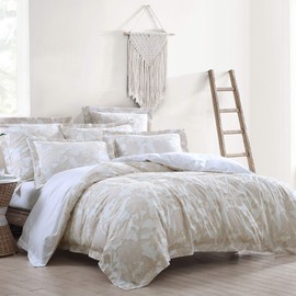 Levtex Home - Kimbell Duvet Set - King/Cal King Duvet Cover + Two King Pillow Cases - Cream and Taupe - Floral Jacquard - Duvet (106 x 94in.) and Pillow Case (36 x 20in.) - Cotton