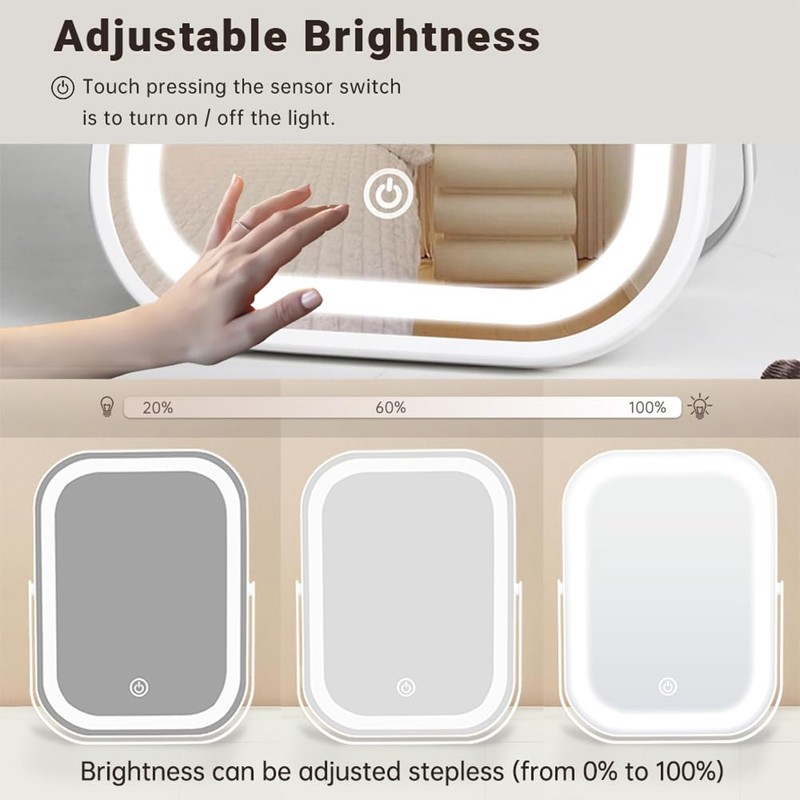 YEKKOPT Travel Makeup Mirror with Lights, Portable Small Beauty LED