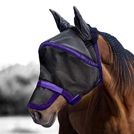 Harrison Howard Maskology Supreme Horse Fly Mask Stellar UV Protection with Detachable Nose Cover Well-Received 2-in-1 Mask Purple L Full Size