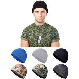 SATINIOR 6 Pcs Cooling Skull Cap Helmet Liner Sweat Wicking Cap Hard Hat Liner for Men Women Sports Cycling Running(Black, Dark Blue, Grey, Camouflage)