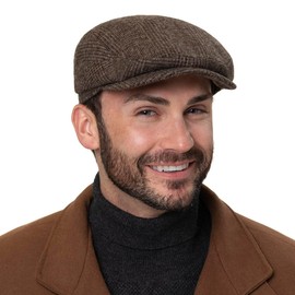 Stetson Sustainable Glencheck Driver Flat Cap Peaked Cap Flat Cap Wool Cap Men's – Made in the EU with Peak, Lining Autumn Winter, brown